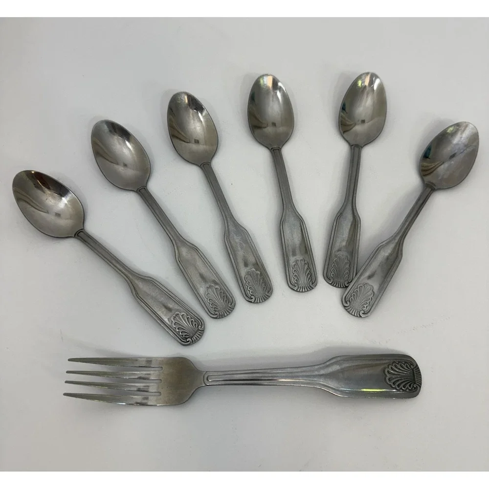 Vintage Edward Don DON13 Flatware Set 6 Spoons 1 Fork Commercial Shell Pattern